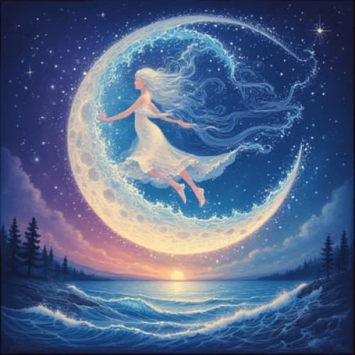 The Moon Who Borrowed the Ocean’s ShoesThe Moon wants to dance but has no feet. The Ocean lends her sparkling wave-shoes, and together they waltz across the night sky, leaving trails of silver ripples.
